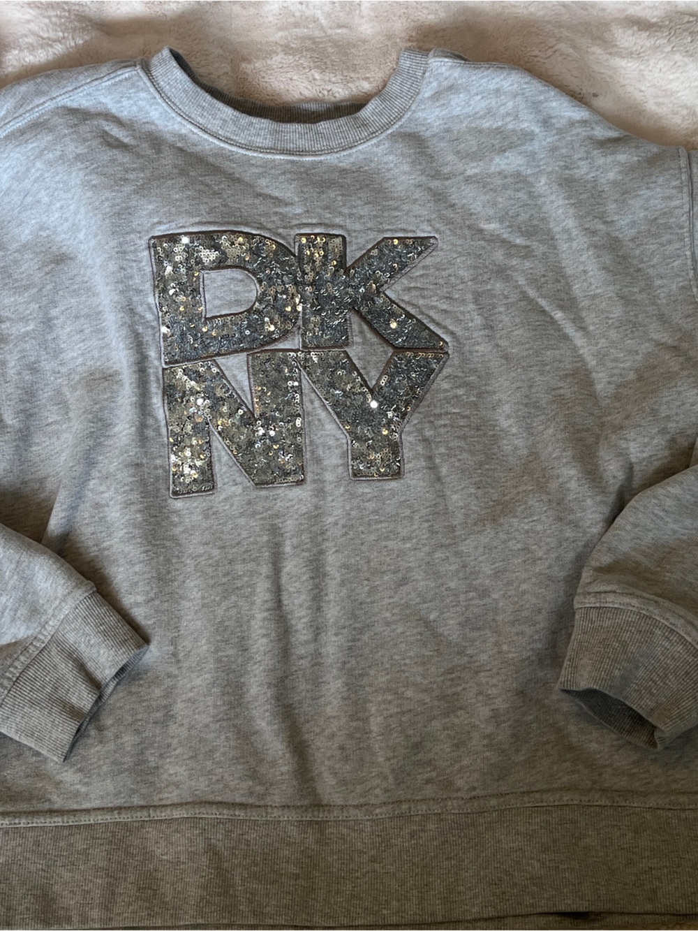 DKNY Gray Sequin Logo Crewneck Sweatshirt